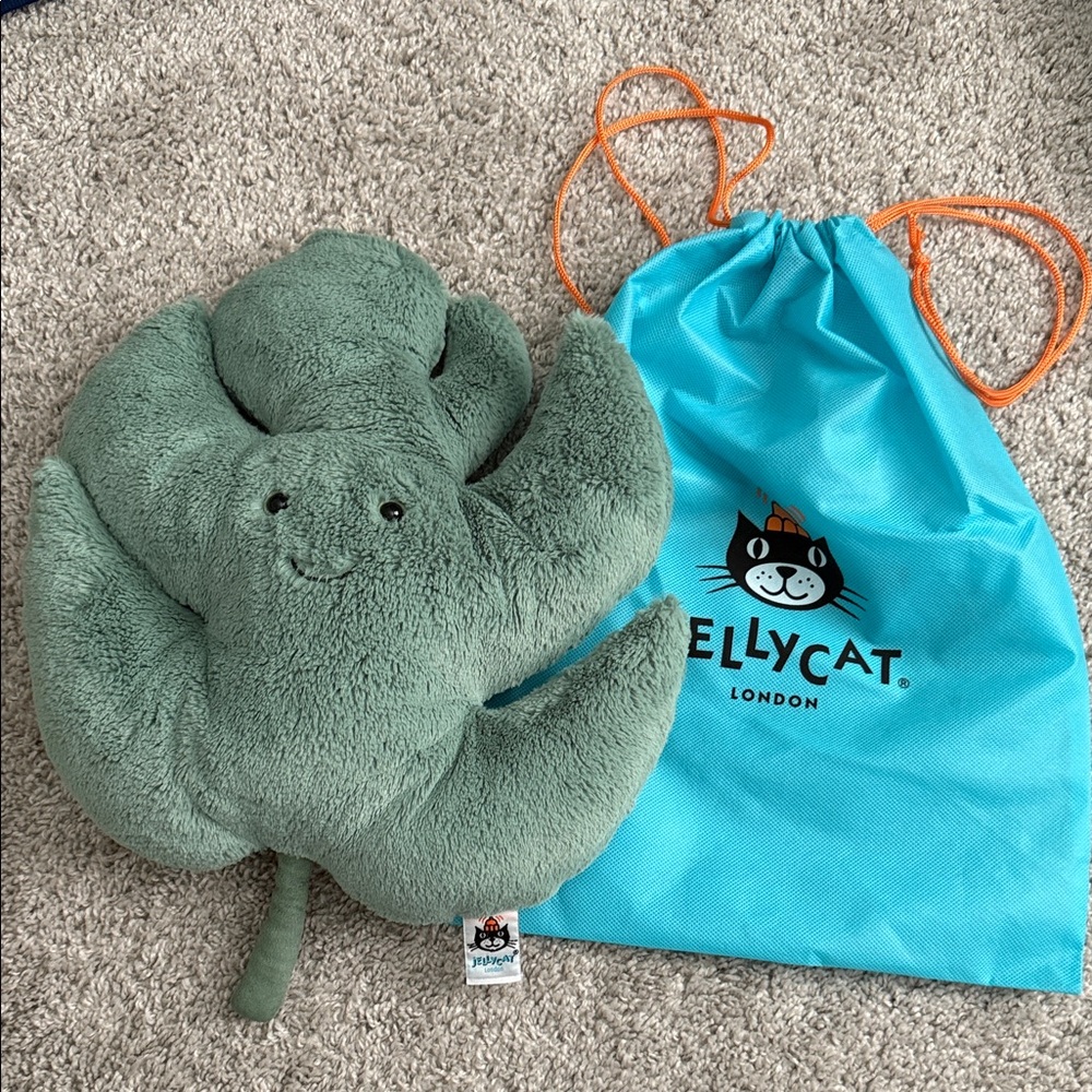 Jellycat Tropical Palm Leaf (Rare/Retired) with Blue Drawstring Bag